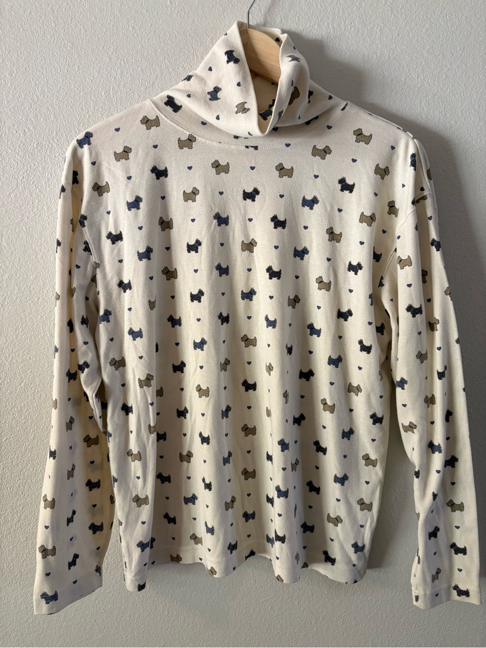 90s Butter Mom Scottie Dog Long Sleeve Turtleneck Shirt Medium Cottagecore